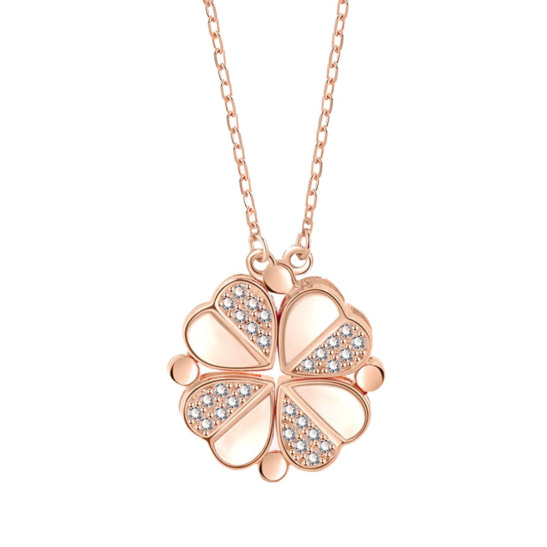 Vembley Love Heart Magnetic Charm Four Leaf Rosegold-plated Necklace For Women And Girls (B0C3B6MMYK) Amazon Price History, Amazon Price Tracker