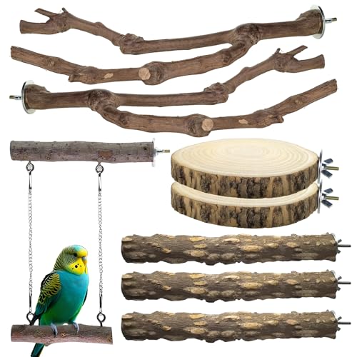CAMATET 8pcs Natural Bird Perches for Cage, 5.9“ Small Wood Bird Perch for Parakeet/Cockatiel, Bird Cage Stick, Bird Branches for Cages, Birdcage Accessories for Parrot Conure