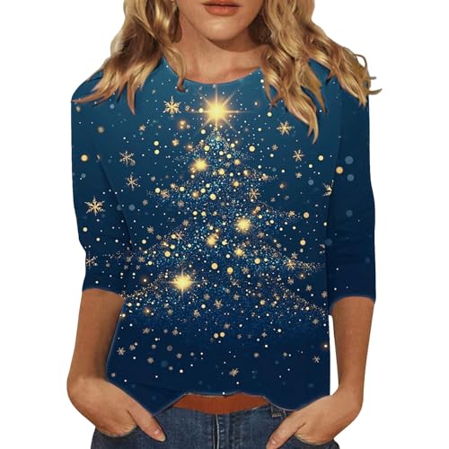 Weihnachts Tshirt Damen Glitzer Weihnachtsbaum Druck Sweatshirt mit...