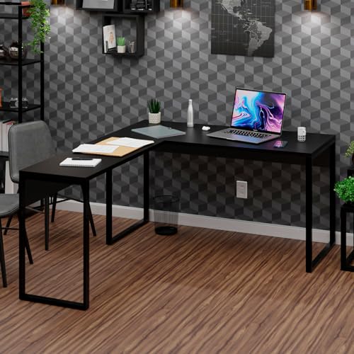 Mesa De Escritório Em L Industrial 1,50x1,50 Tpo 25mm Maciço (Preto)