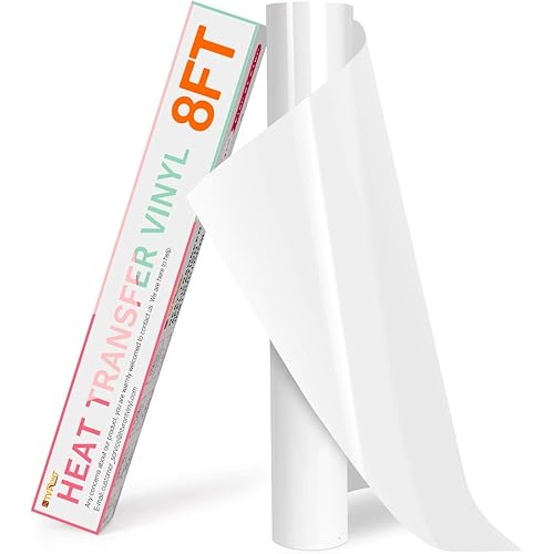 HTVRONT HTV Vinyl Rolls Heat Transfer Vinyl - 12" x 8ft White HTV Vinyl for Shirts, Iron on Vinyl for Cricut & Cameo - Easy to Cut & Weed for Heat Vinyl Design (White)