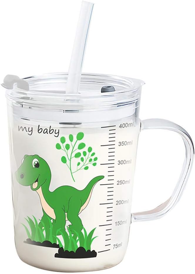 Kid's Leak-proof Regular Scale Heat-Resistant Drinking Cups With Lid And Straw (Transparent)