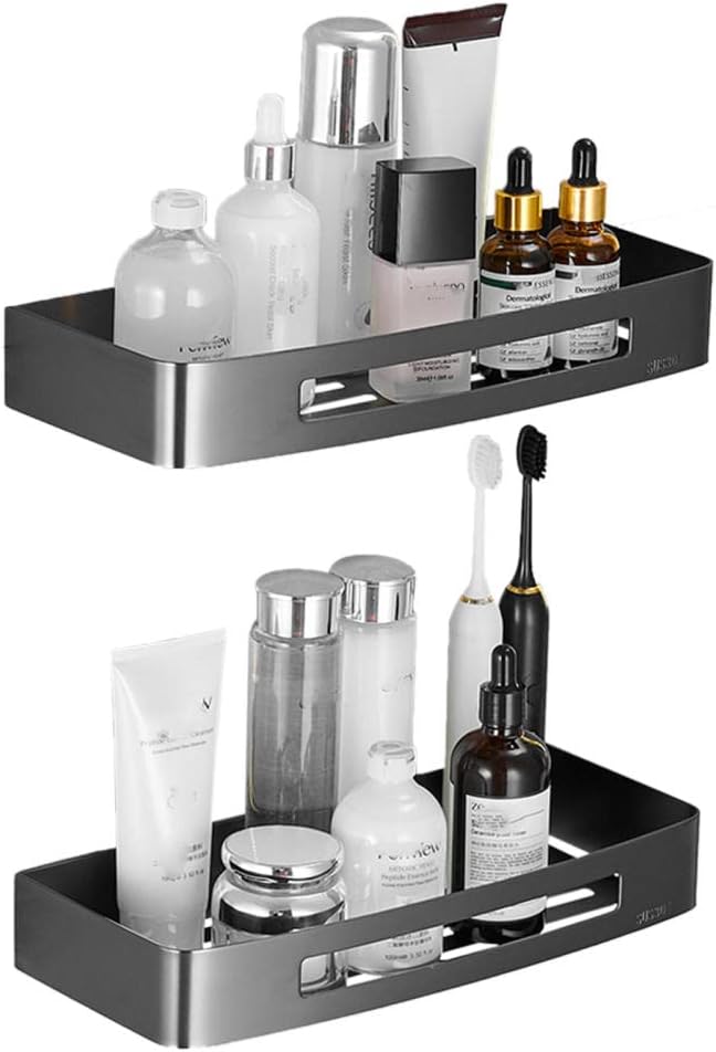 Bathroom Shelves No Drilling Shelving Adhesive Rack Stainless Steel Wall Mounted Anti-Rust for Toilets and Toilets-White_1 Tier(White,2 Layer)