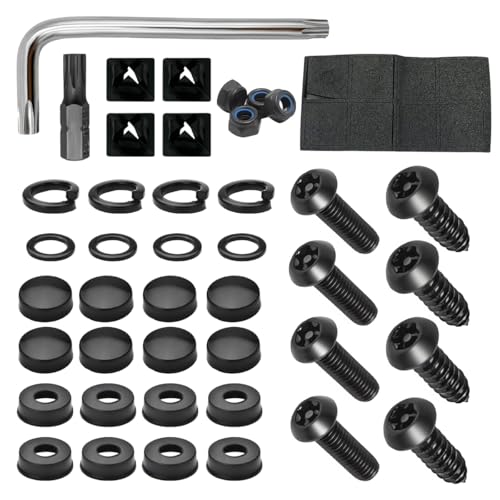 JUSTTOP - JUSTTOP Anti Theft License Plate Screws Kits, Stainless Steel Rust Resistant Car Plate Mounting Hardware, M6 (1/4") Tamper Proof Screws Nut Caps for License Plates, Car Accessories (Black)