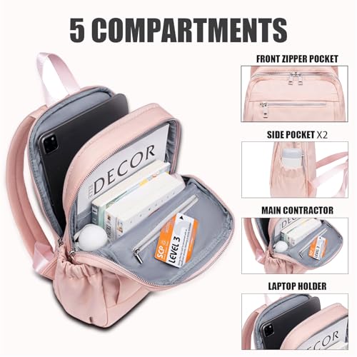 LOIDOU Mini Rucksack für Frauen Kleiner Rucksack Geldbörse Leichtgewicht Mädchen Casual Daypack Bookbag für College Schule Arbeit Reisen, Rosa(35cm)