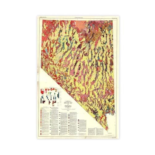 Toile carte géologique Nevada : idée cadeau originale de 30x45cm pour collectionneur