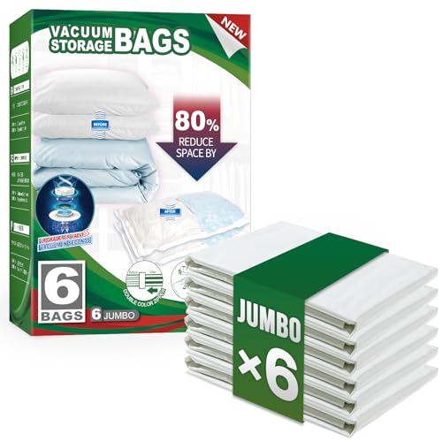 Image of TAILI 6 Pack Vacuum Storage Bags, Jumbo Size (31x40 inch), Cream