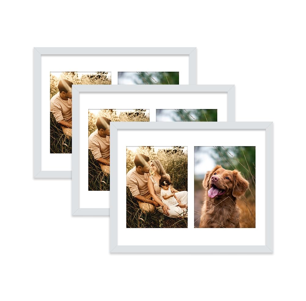 Light Grey Multi Photo Frame - Holds 2 x 8x6 Pictures, Family Collage Picture Frame for Wall Display, 14x11 Frame size, Set of 3