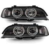  DM Autoteile SET HELLA Angel Eyes Scheinwerfer Schwarz RECHTS LINKS Halogen für 5er E39