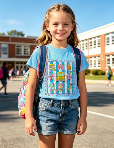 Image of Girls' School Days Short Sleeve Shirts Graphic T-Shirts Size 5-8