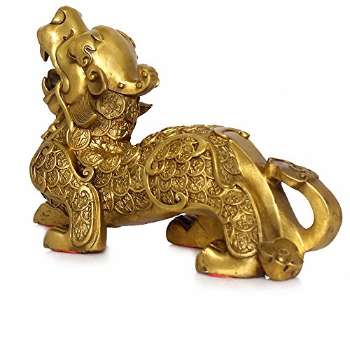 Large Size Feng Shui Set Of Two Golden Brass Pi Yao/Pi Xiu Wealth Porsperity Figurine,Best Housewarming Congratulatory Gift Attract Wealth And Good Luck,Feng Shui Decor,(6.5" Lx2.7 Wx4.6 H Each) #TOP2