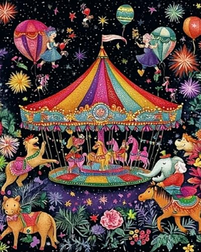 Broderie Point de Croix Animaux Carrousel pour un moment DIY détente