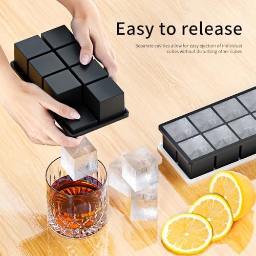 Image of Large Ice Cube Molds 1Pack, HANCELANT Big Square Ice Cube Mold for Cocktail, 2Inch Huge Silicone Ice Cube Tray for Whisky, Stackable, Easy Release