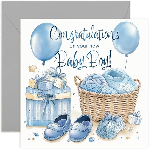 Congratulations on Your New Baby Boy Greeting Card - Well Done, Congrats, Welcome To the World - traditional and Stylish Arrival Gifts for Newborn - Gift for Mummy Daddy Grandparents