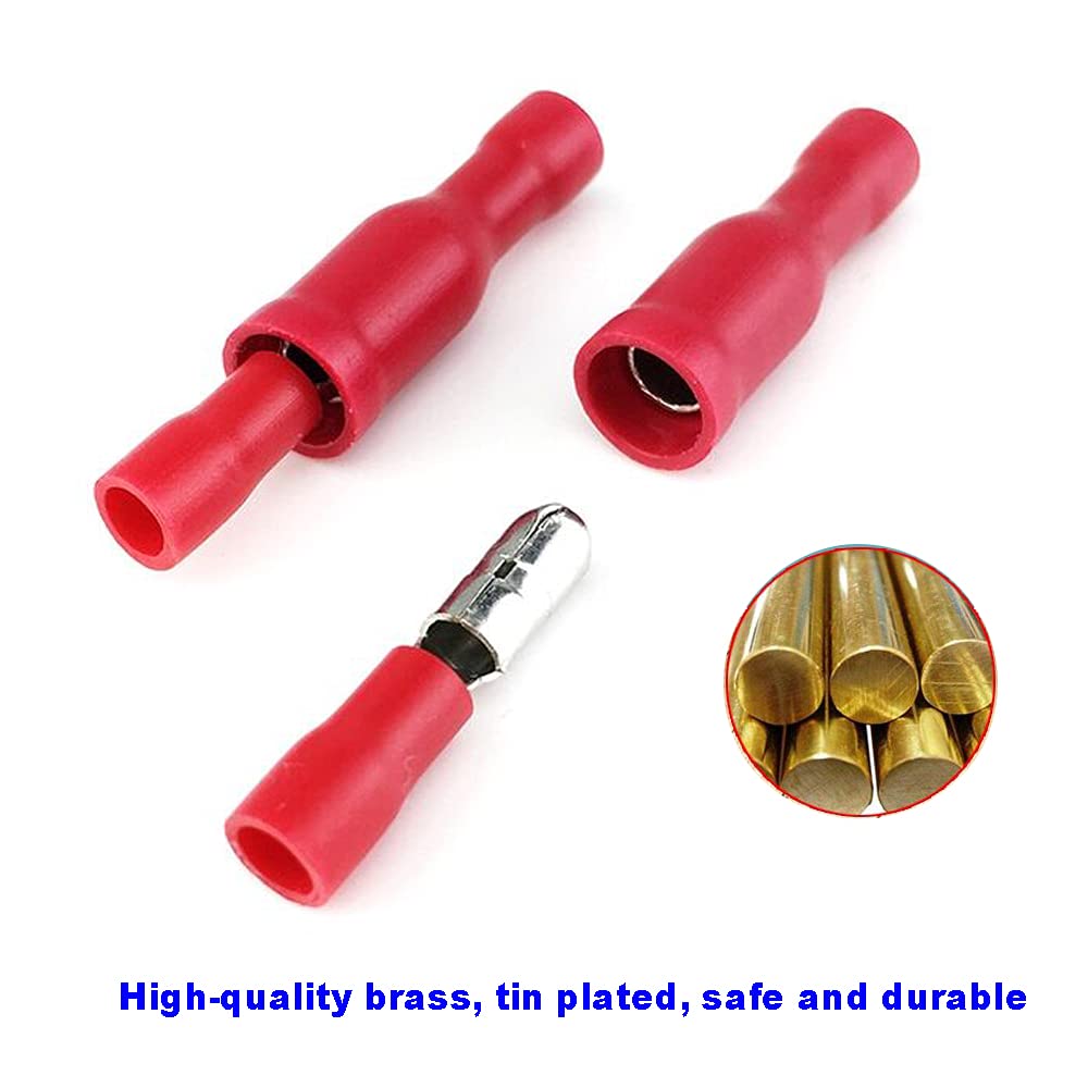 100 Pezzi Connettori Elettrici A Proiettile - Per Cavi 0.5-1.5mm&sup2;, Rosso - Maschio E Femmina