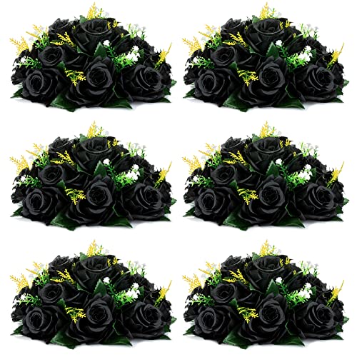 Image of NUPTIO Black Artificial Flowers, Fake Rose Bouquet Arrangement, 6 Pcs