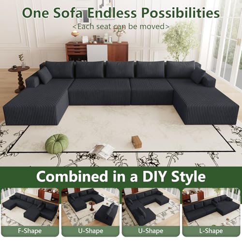 Image of 160 inch Modular Sectional Sleeper Sofa, Boneless Cloud Couch for Living Room, U Shaped 3 Seat Sofa with Deep Seat, Free Combination, Couch in a Box, No Assembly Required (Jet Black)