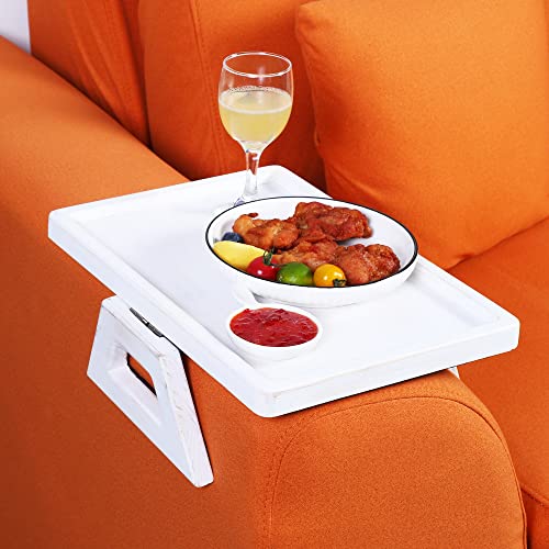 Phoenancee Couch Armrest Table,Sofa Tray Table Clip On Arm,Wooden Side Table For Eating Drinks Snack Tv Remote Controls Holder,Rectangular,Foldable,Super Stable,Not Suitable For Chairs(White) #TOP12