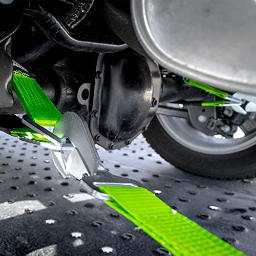 Vulcan Complete Axle Strap Tie Down Kit With Snap Hook Ratchet Straps - High-Viz - Includes (4) 22 Inch Axle Straps, (4) 36 Inch Axle Straps, And (4) 8' Snap Hook Ratchet Straps #TOP1