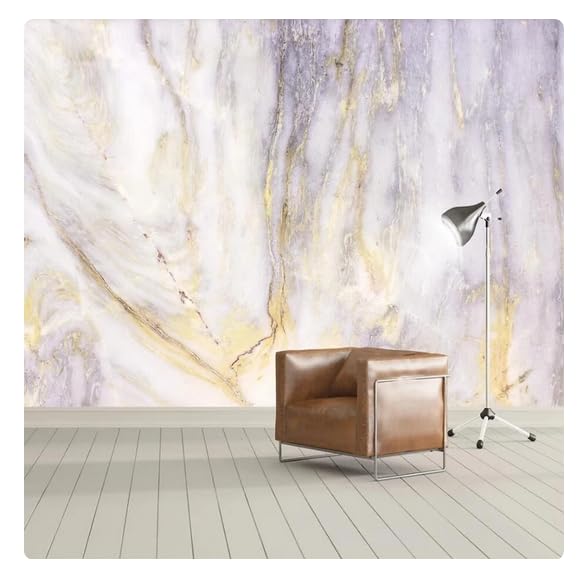 Papier peint imperméable 3D effet marbre rose et violet de luxe