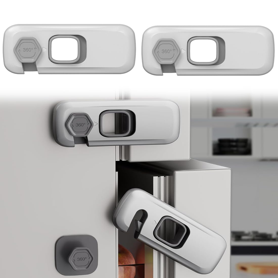 2 pièces sécurité enfant placard, adhésif extra-fort bloque porte bébé, verrous de sécurité pour tiroirs pour bébés, adaptés aux placards, réfrigérateurs, portes (gris).