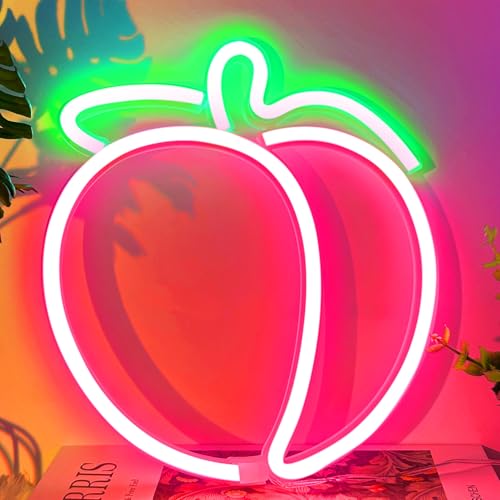 YIVIYAR Melocotón Neón signos LED signos de neón melocotón neón luz luz neón melocotón 3 * pilas AA / USB alimentado por melocotón neón luces para pared Beroom Neón LED luz para niñas niños