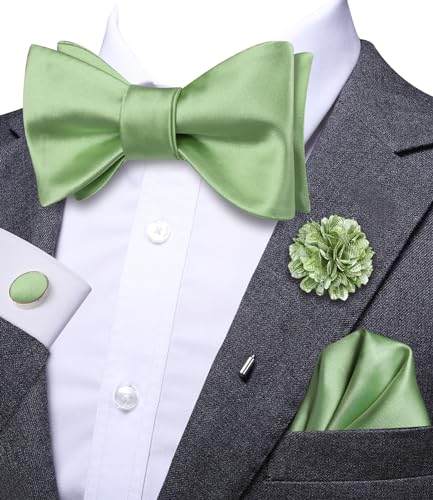 Image of Dubulle Self Tie Bow Ties and Lapel Pin for Men Paisley Solid Mens Bowtie and Handkerchief Cufflinks Set Wedding