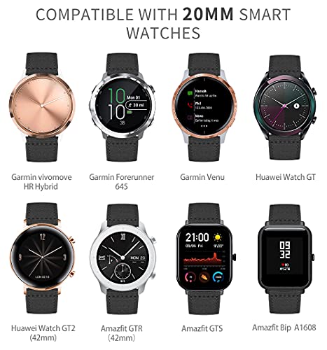 Binlun Canvas Smartwatch Bands Compatible With Samsung Galaxy Watch 42Mm/Active/Watch 3 41Mm,Compatible With Huawei Watch Gt/Gt2 42Mm Sailcloth Watch Strap Khaki Black Army Green 2 Colors Buckle 20Mm #TOP2