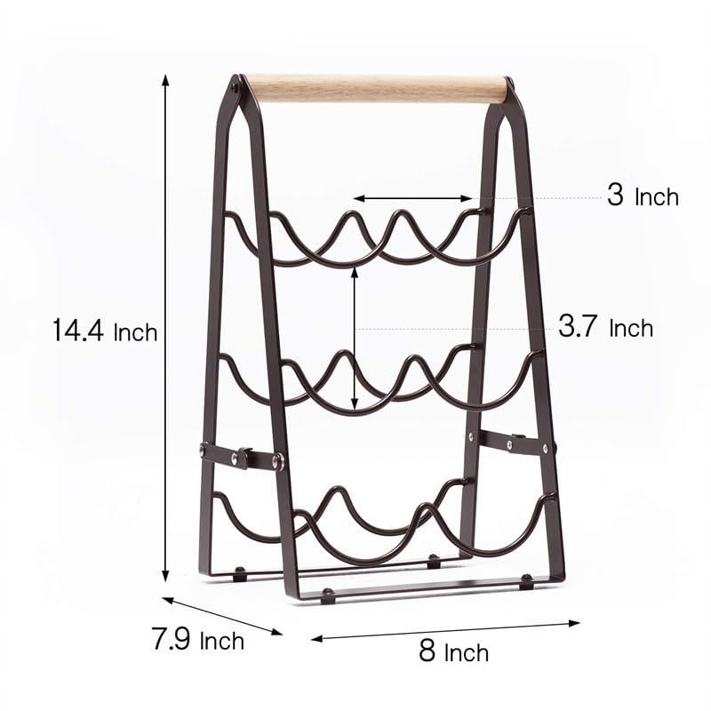 HMKAIJUFUL Wine Rack, 6 Bottle Wooden Countertop Free Standing Shelf,3 Tier Bottle Holder Stand for Home Bar Tabletop, Cabinet Inserts, Kitchen, Wine Cellar Storage No Assembly(Black)