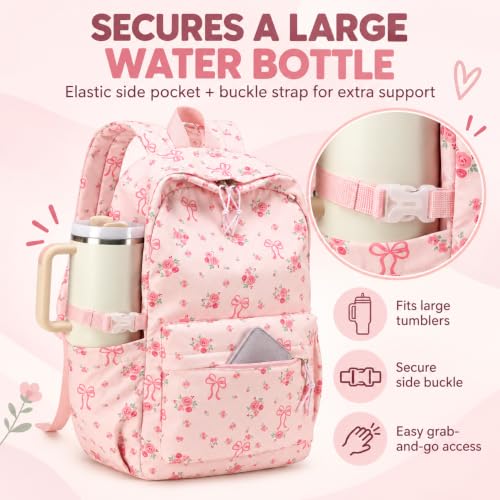Image of LOIDOU Kids Backpack for Teen Girls Bookbags School Backpack with Lunch Box and Pencil Case 3 in 1 School Bags Set (Flower Bow 2)