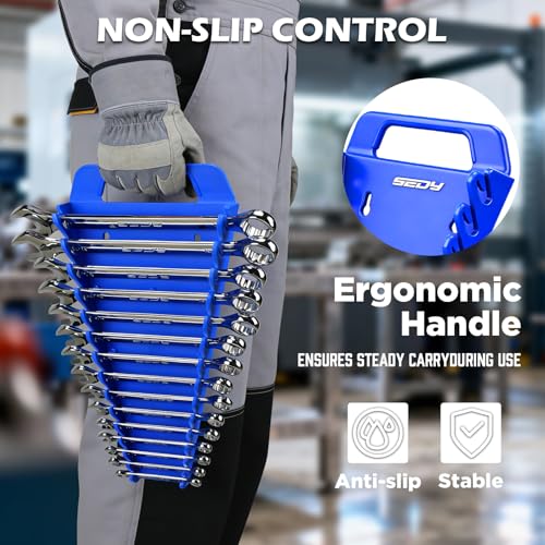 Image of SEDY 2-Pack Magnetic Wrench Organizer with Non-Slip Handle, 24-Slot Heavy-Duty Wrench Rack Holders for Toolbox & Drawer Storage, Fits SAE 1 /4 inch-1-1 /16 inch and Metric 6mm-24mm Wrenches