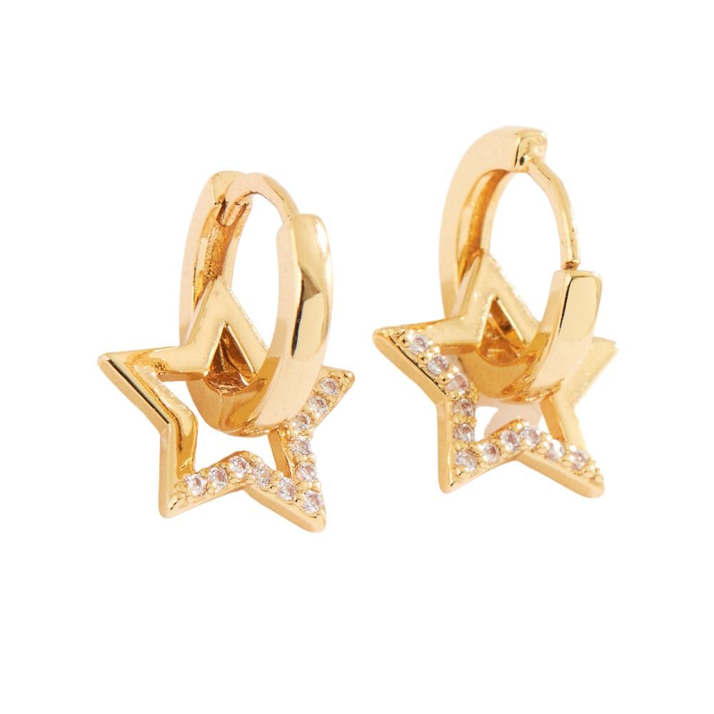 GIMME PIECE 18K Gold Plate Star Gold Huggie Hoop Earrings for Women | Hypoallergenic | Star Earring | Huggie Earring, Brass, Cubic Zirconia