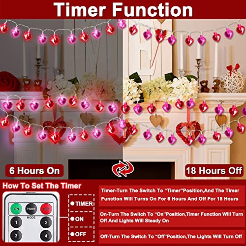 [ 8 Modes & Timer ] Valentine's Day Heart String Lights Decor Remote Control 8.2 Ft 20 Led Red Pink Heart Lights Battery Operated Valentines Lights Decorations For Home Outdoor Indoor Wedding #TOP3