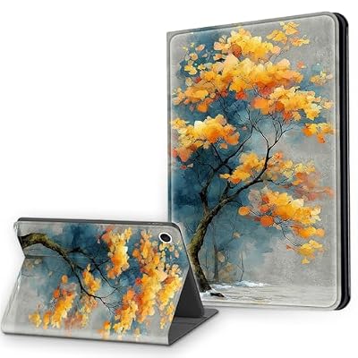 Gmeyutqy for iPad 9th/ 8th/ 7th Generation 10.2" Case 2021/2020/2019, PU Leather Multi-Angle Stand, Auto Sleep Wake, Autumn Tree Protective Cover