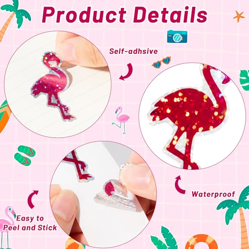 Image of Summer Glitter Flamingo Sticker - 1000 Pcs Waterproof Self Adhesive Sparkle Bird Decals Bright Printing for Laptop Water Bottle Scrapbook Suitcase Party Favor DIY Craft Gift Wrapping