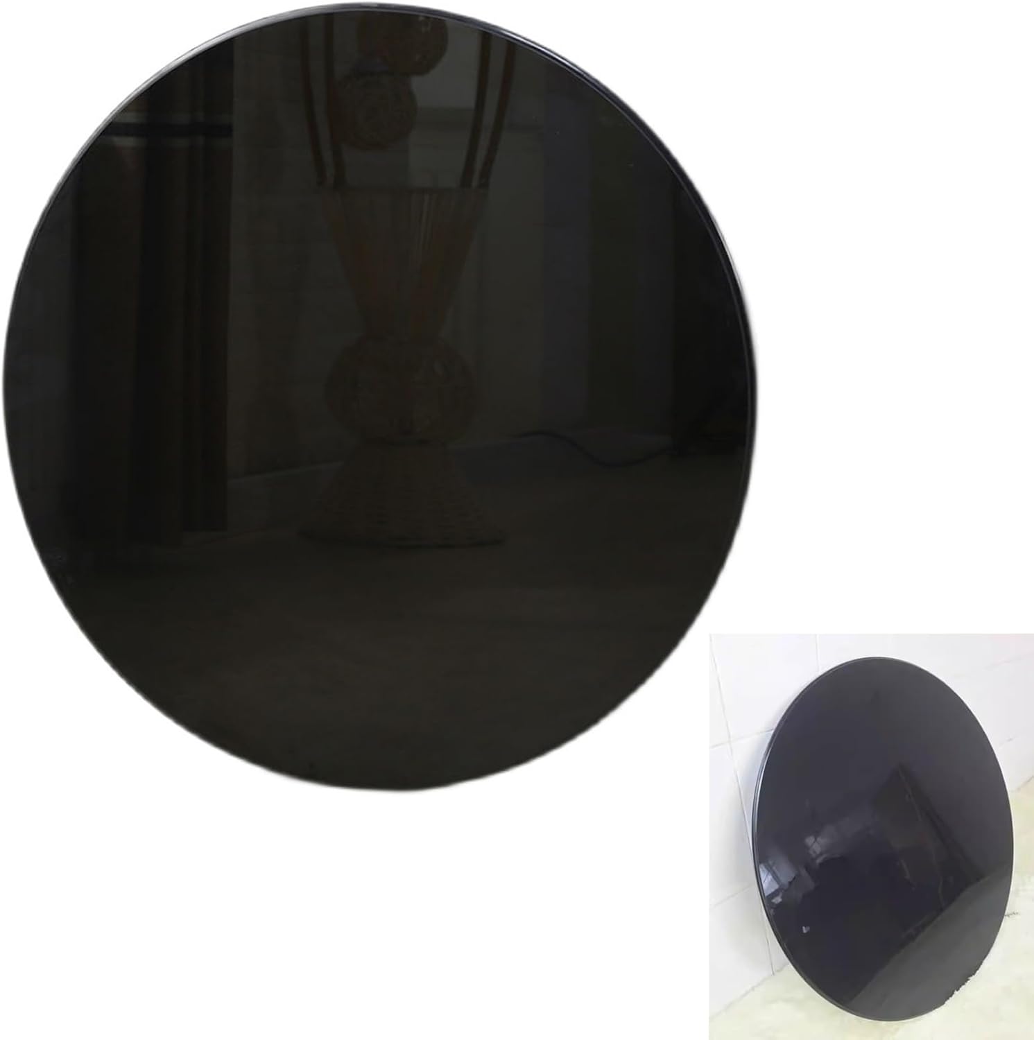 Round Tempered Glass Table Top Black Glass 8mm Thick, Polish Arc Edge, Glass Table Top Glass Cover Round Glass Dining Table, Round Table Top Replacement Glass for Patio Table(Size:48CM(19INCH))