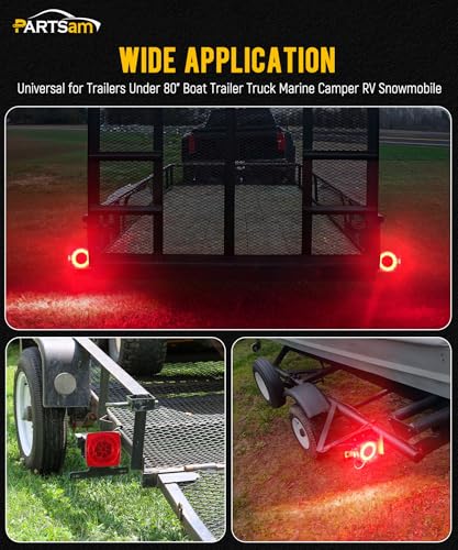 Image of Partsam Led Submersible Trailer Tail Lights Kit, Waterproof 12V Square LED Trailer Lights Halo Glow with Wiring Harness Combination Brake Stop Turn Running License Lights for RV Marine Boat Trailer