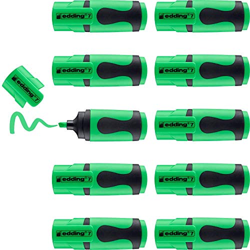 edding 7 mini highlighter, neon green, 10 highlighter pens, chisel nib 1-3 mm, small highlighter in trendy colours