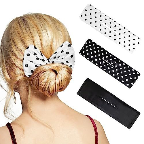 PMRXSETD 3 Pieces Hair Bun Maker Deft for Twister, Flexible Donut Bun, Lazy Curler Clips, Deft Bun Hair Tie French Twist Hair Bun, Hair Styling Accessories for Women & Girls Kids (Black, Polka Dots)