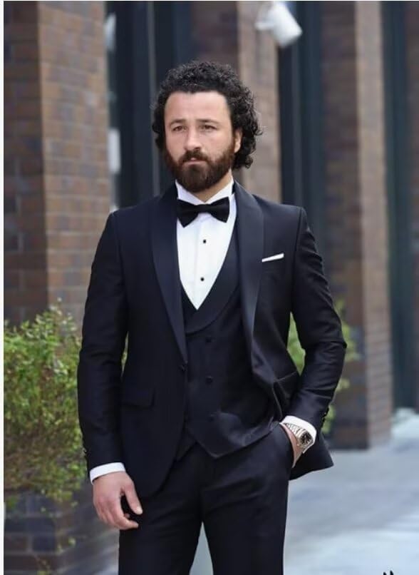 Mens Double Breasted Tuxedos 3 Piece Suits for Wedding Shawl Lapel One Button Blazer Vest Pants Sets Prom Suit 20254