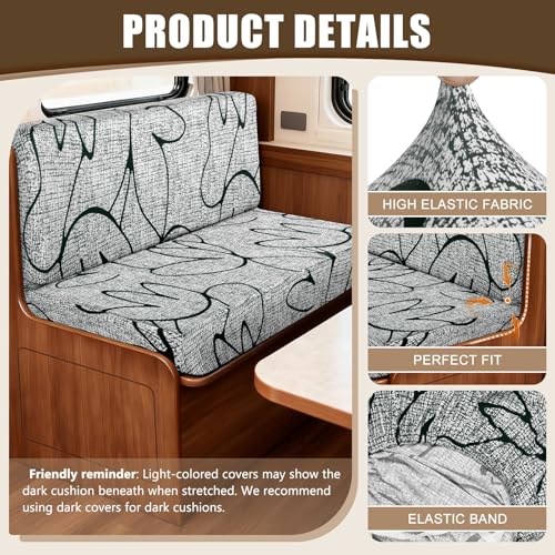 Image of SearchI RV Dinette Cushion Covers, Stretch Camper Cushion Slipcovers for Travel Trailer Couch RV Booth Seat, Replacement Camper Sofa Chair Protector (1 Backrest Cover & 1 Bench Cover, Grey Lotus)