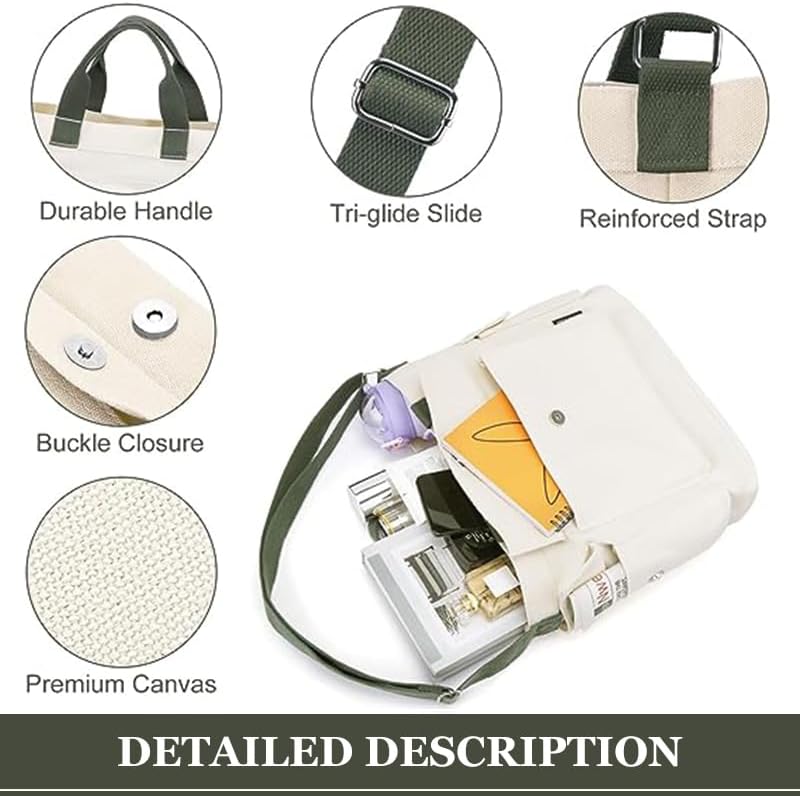 Miniatura 3 de Large Canvas Crossbody Tote Bag Messenger Bag Work Totes Multi Pockets Shoulder Purse Travel Handbag Hobo Bag for Men Women