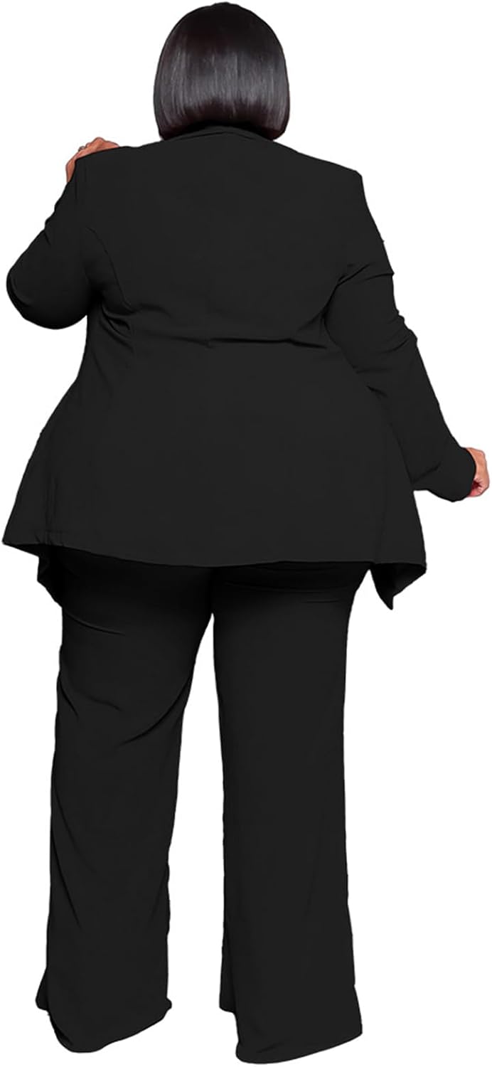 Women's Plus Size Career Set | Long Sleeve Top with Flowy Pants for Professional Wear