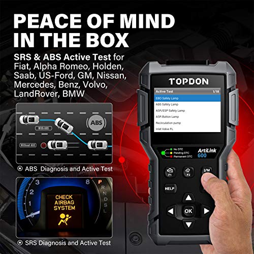 OBD2 Scanner TOPDON AL600, ABS SRS Code Reader, Diagnostic Scan Tool, Active Test for ABS/SRS, with Car Maintenance Reset Services of Oil, BMS, SAS
