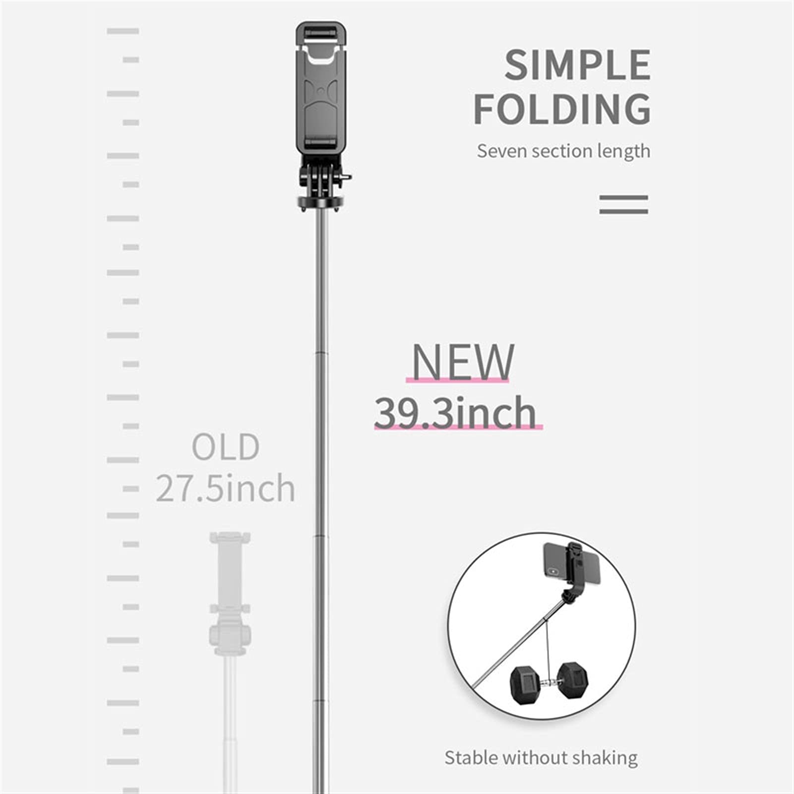 SCRUBY Bastone per selfie senza fili Bluetooth monopiede con telecomando per otturatore pieghevole, mini treppiede per smartphone Action Camera (nero)