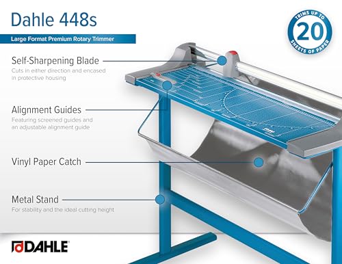 Dahle 448s Premium Rotary Trimmer w/Stand, 51" Cut Length, 20 Sheet Capacity, Self-Sharpening, Automatic Clamp, German Engineered Paper Cutter - Image 6