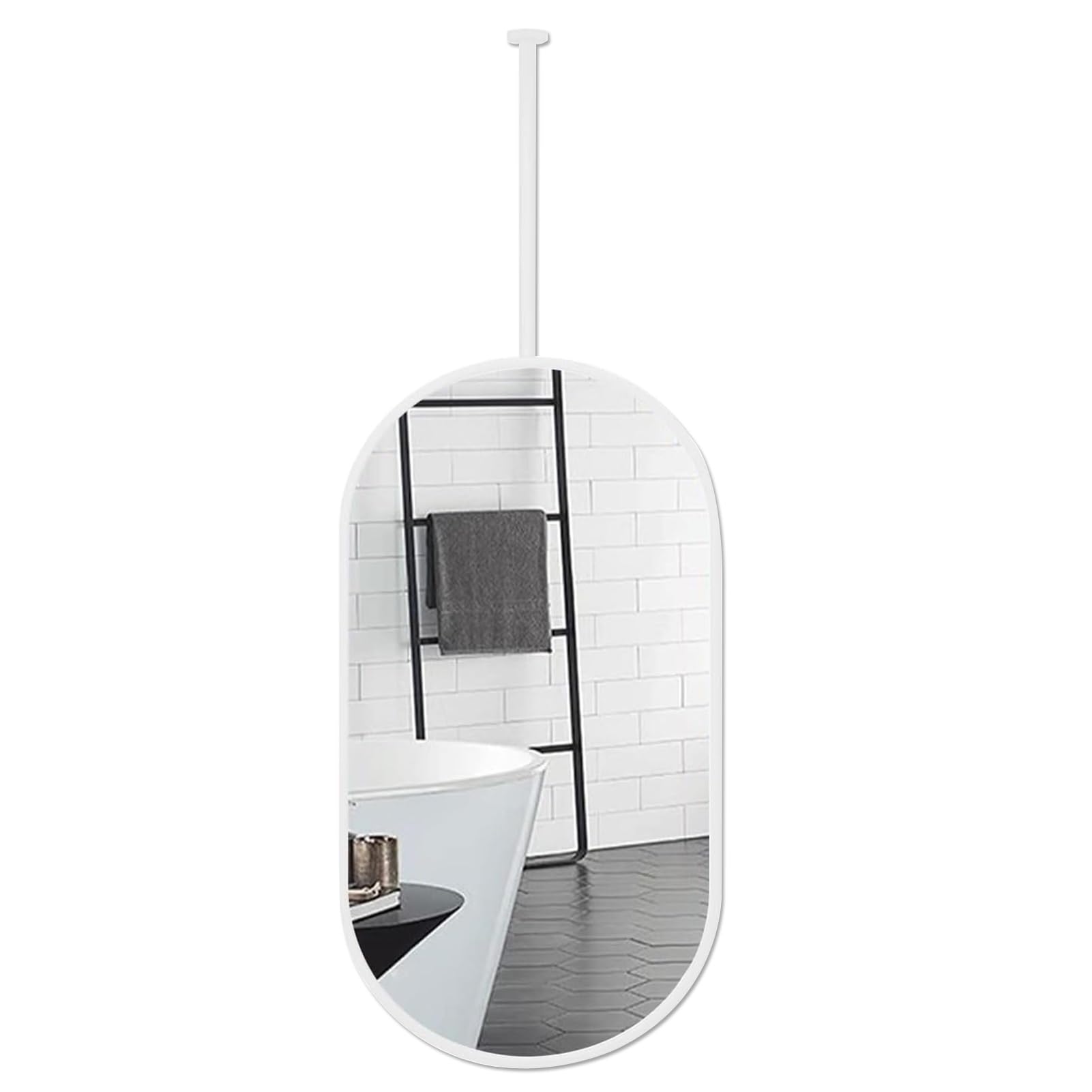 BKSXSOP White Oval Mirror for Bathroom Vanity, Mirrors with Metal Frame, Ceiling Mounted Bedroom Living Room Wall Decor Hang Vertical - Boom Can Be Customizable (Size : 40cmx60cm)