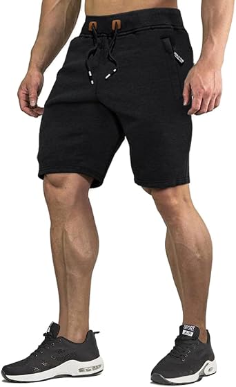CRYSULLY Mens Sweat Shorts Cotton Running Jogger Casual Sweatpants Shorts | Cotton blend stretch drawstring shorts; 2 large front zipper pockets; great for running, workout, lounge & daily casual wear