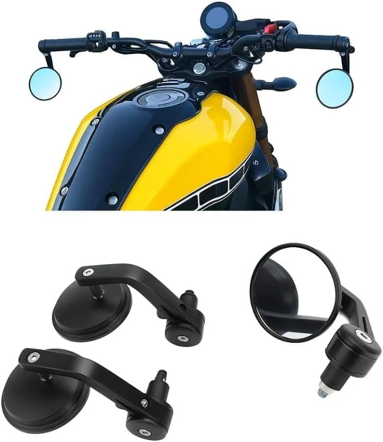 Image of RUDRA Handle Bar End Round Mirror Side Rear View Edge Convex Mirrors Bike Bullet Super Meteor GT Continental Interceptor 650 Hunter Reborn Meteor Classic 350 MT 15 R15 V3 V4 Duke Rc 125 200 250