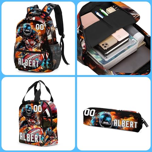 Back to School Personalized Backpacks for Boys Backpack and Lunch Box Set Gifts for Son Football Customized Kids Backpack Custom Backpacks Shoulders with Name Casual Daypack School Bags3